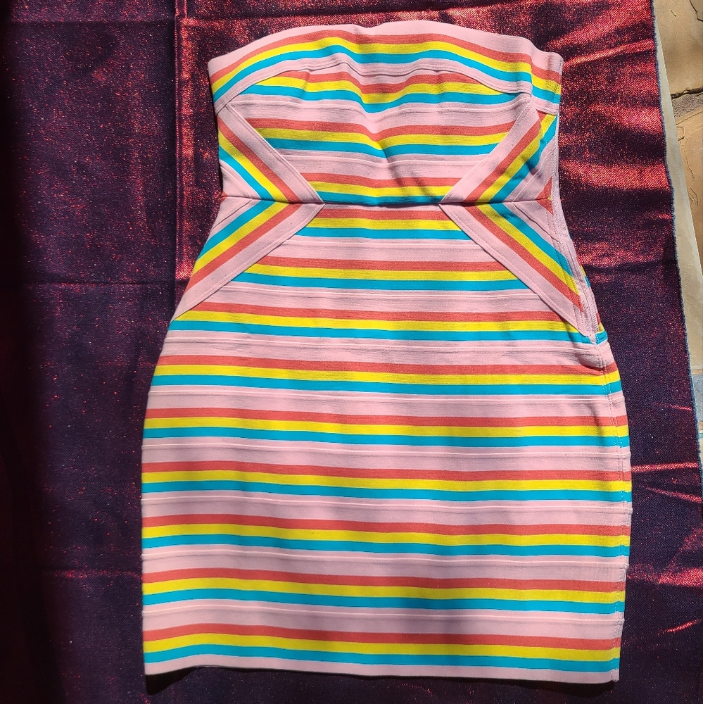 Wow Couture Candy Striped Strapless Bandage Dress size large